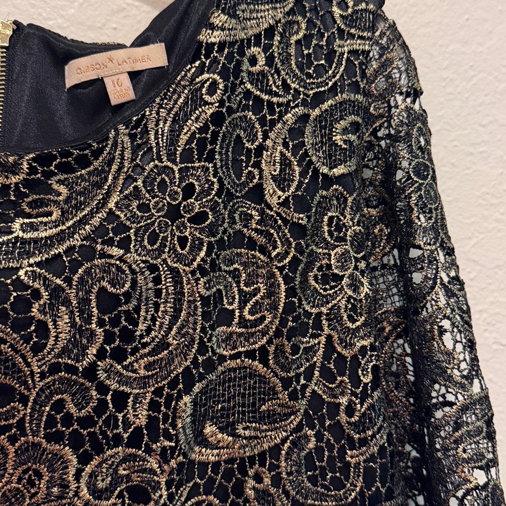 Floral Paisley Lace Dress Black and Gold - Picture 9 of 10